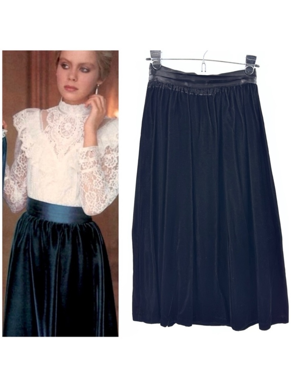 Vintage Gunne Sax Velvet Maxi Skirt Women 7 Satin Waist Whimsigoth Victorian USA
